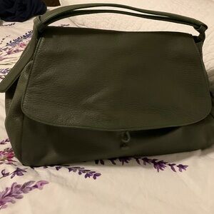 Vera Bradley Classic Olive Green Leather Adjustable Shoulder Bag